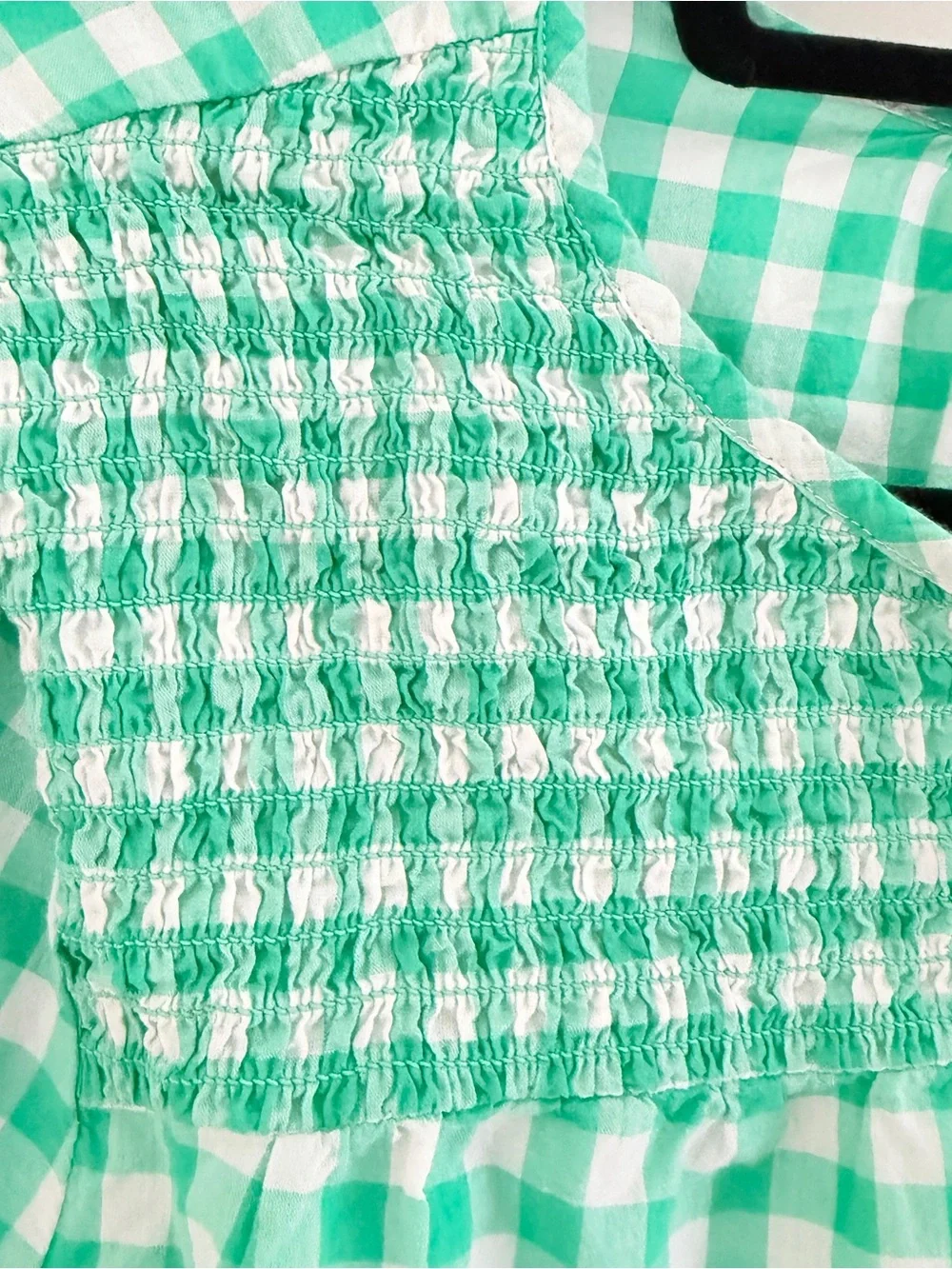 J. Crew Green Gingham Smocked Long-Sleeve Blouse Large